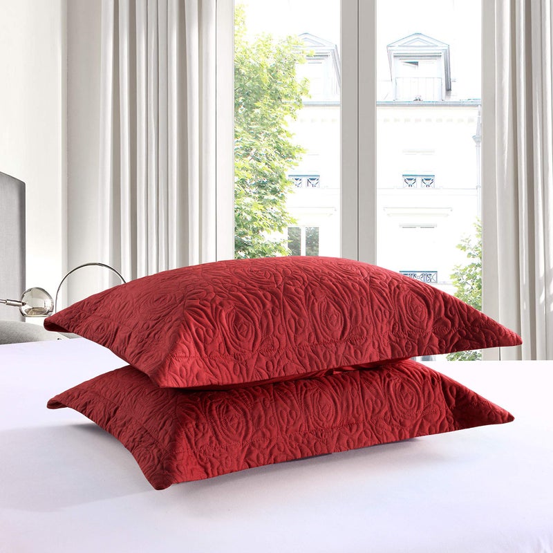 MarCielo 2-Piece Embroidered Pillow Shams, Decorative Microfiber Pillow Covers Set, Standard Size (Red) - Image 5